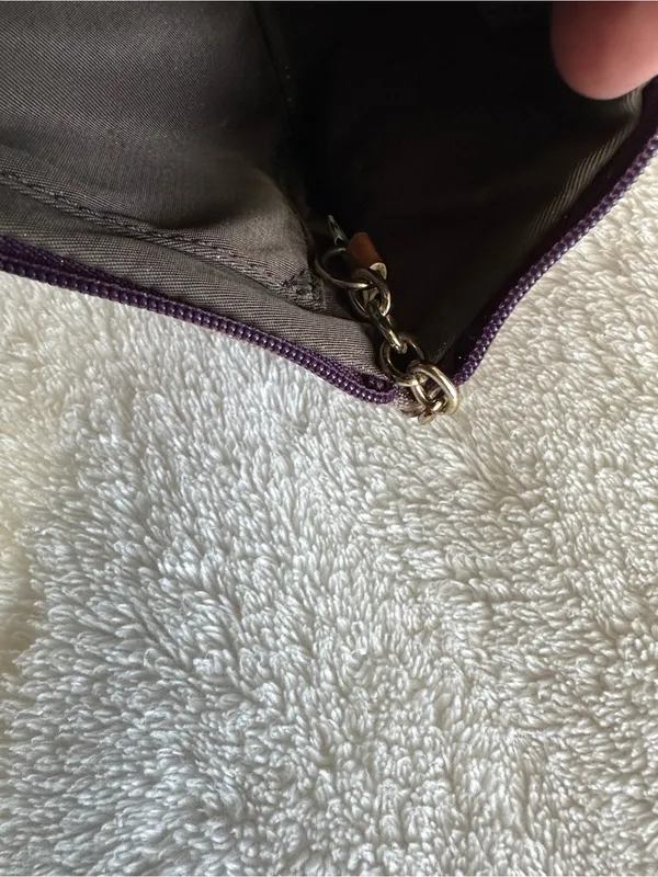Dooney & Bourke Monogram Wristlet Pouch Purple Tan Coated Canvas Zip Clutch - Image 9