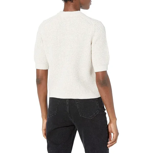 French‎ Connection Lune Mozart Waffle Jumper Cream Short Puff Sleeve Cotton M - Image 2