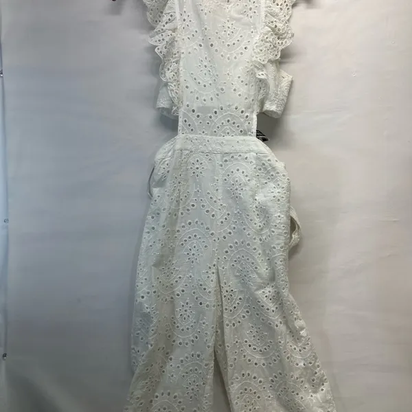 Blue Blush Eyelet Jumpsuit Cropped 100% Cotton Women S White Whimsical Girly Fun - Image 4