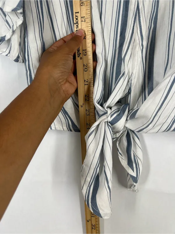 Cupio Blush Blue White Striped Tie Front Flutter Sleeve Blouse M - Image 9