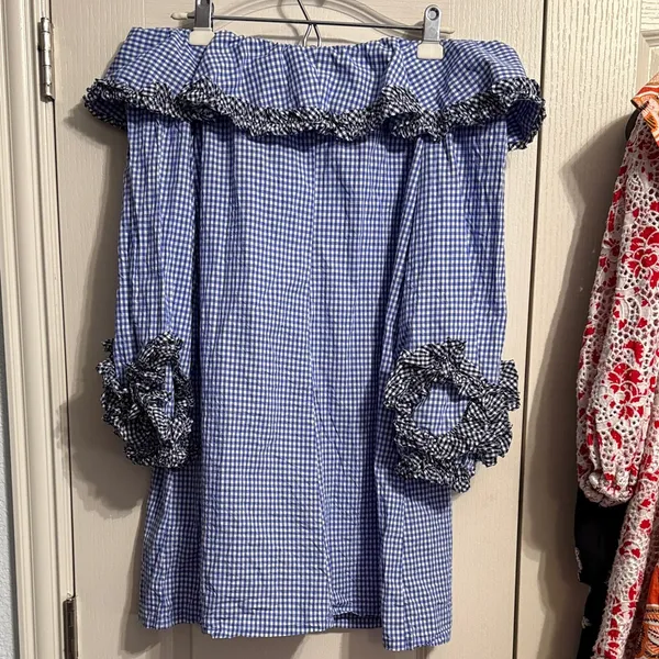Alexis Miquela Off the Shoulder‎ Gingham Plaid Ruffle Mini Dress Preppy Coquette - Image 3
