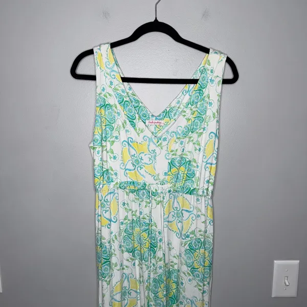 Fresh Produce Maxi Dress Womens Large White Teal Yellow Excellent Paisley Boho - Image 5