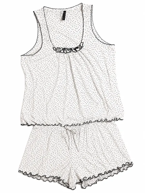 Jaclyn Intimates Polka Dot Romper Pajama Set White Black Size Large Y2K Style - Image 3