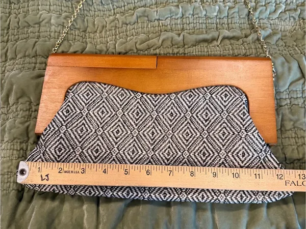Urban Expression Wood Frame Clutch Black White Geometric Boho Retro Bag - Image 8