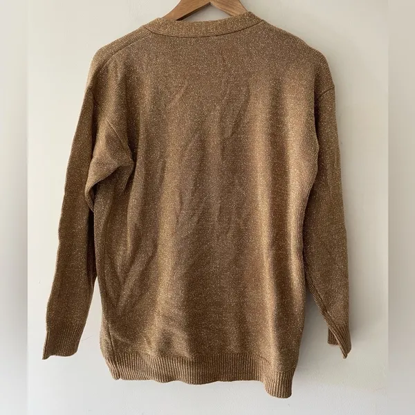 Calvin Klein‎ Women’s Gold Metallic Shimmer Wool Sweater Cardigan Vintage - Image 3
