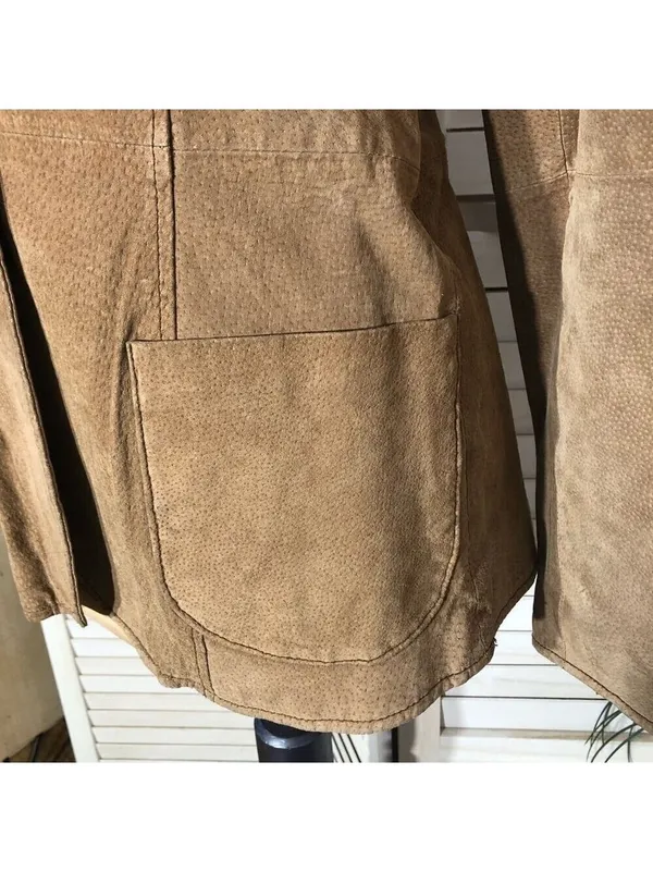 Vintage Y2K Suede Leather Blazer Coat Camel Brown Size M - Image 7