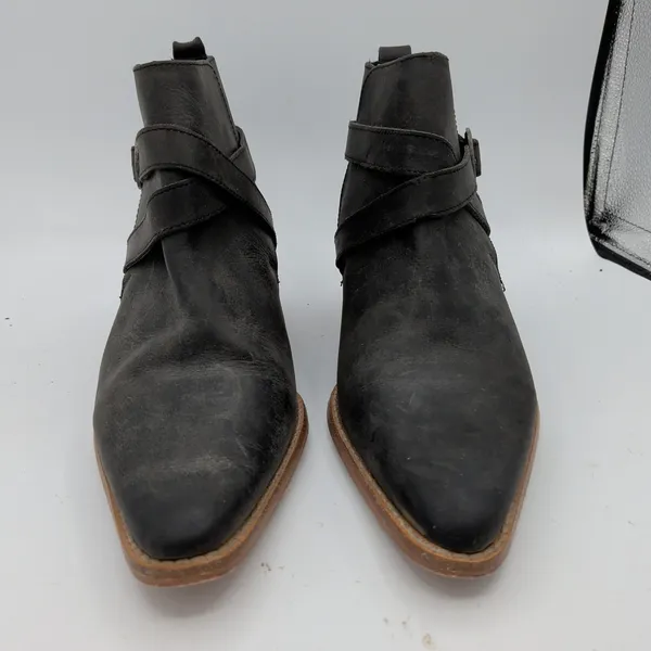 Free People Back Loop Black‎ Leather Ankle Boots Buckle Pointed Toe 41 US 10-11 - Image 3