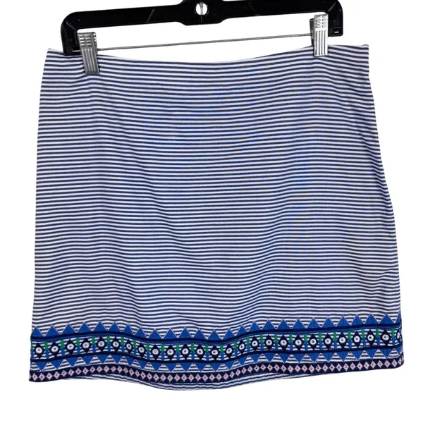 Vineyard Vines Women Blue White Striped Embroidered Hem Cotton Mini Skirt Size 8 - Image 2