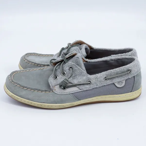Sperry Top-Sider‎ Womens Grey Leather Suede Wool Boat Shoes STS82427 Size 9.5 - Image 4