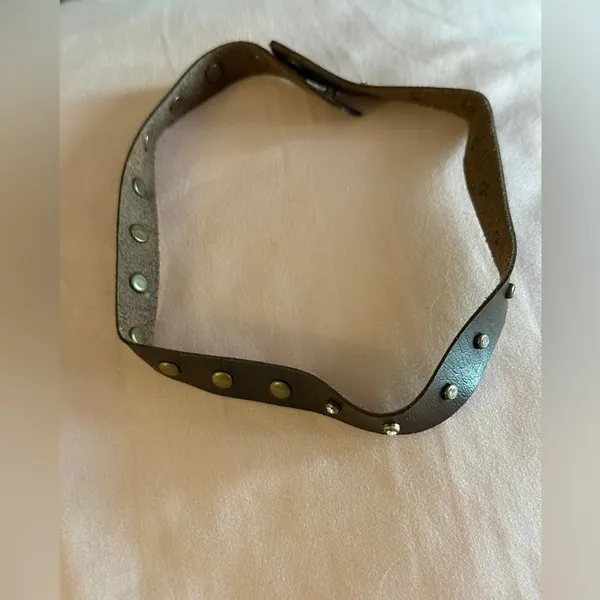 Studded Brown Leather Necklace - Image 2