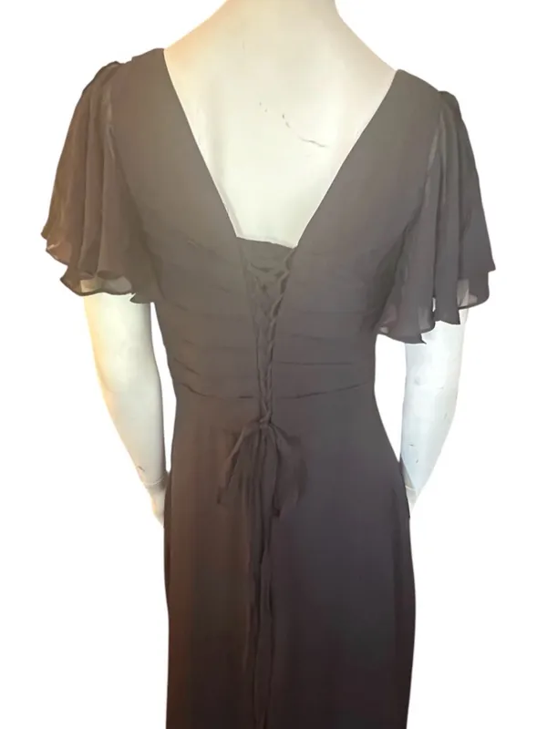 Inewer V-Neck Flutter Sleeve Chiffon Drape Formal Dress Black Size 12 NWT - Image 7