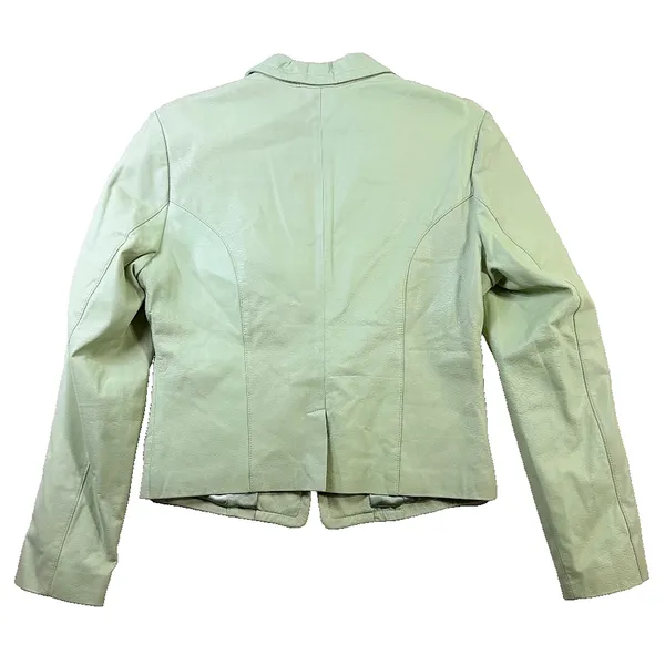 bebe Vintage Y2K Pastel Green Genuine Leather Blazer Jacket Womens L - Image 2