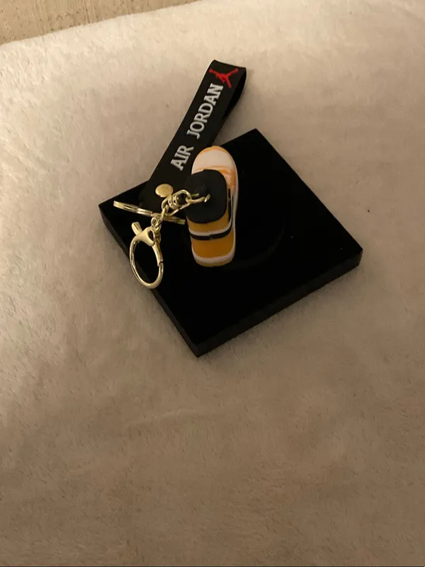 Jordan Yellow Sneaker Keyring with Black Branded Strap - Image 3