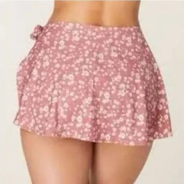 Andie Swim Sarong Bottom Side Tie Skirt Coverup Ditsy Floral‎ Rose Pink Size S - Image 3