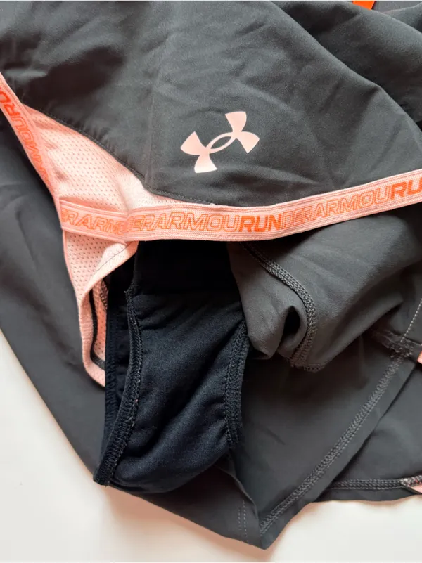 Under Armour Women's Charcoal Running Shorts with Coral Trim - Image 3
