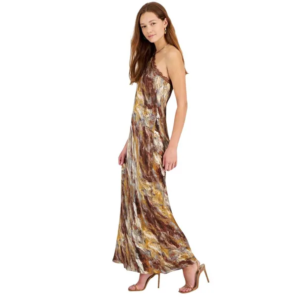 1. STATE Womens Printed Lace-Trim Halter Dress DS93253731Z Rust Brown Multi XL - Image 9