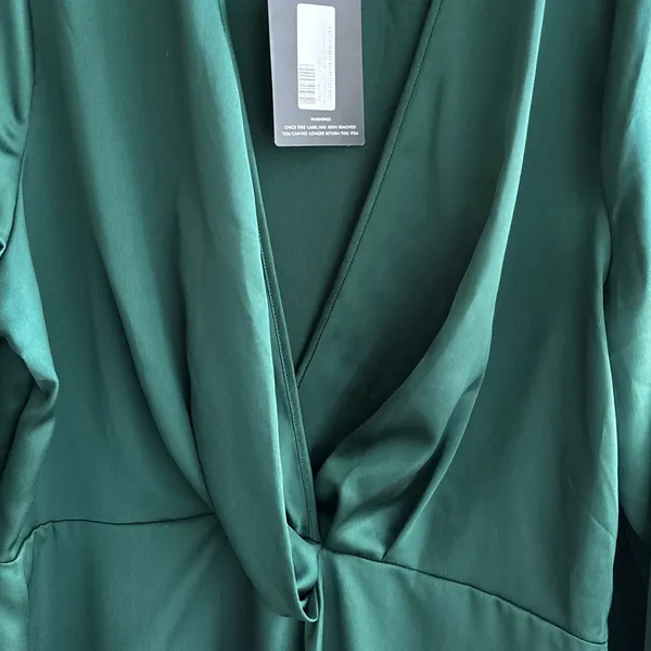 PrettyLittleThing The Emerald Green Satin Long Sleeve Wrap Dress, Size 1X - Image 14