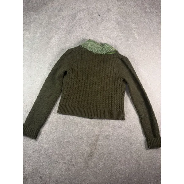 Guinevere Anthropologie Women's S Green Cable Knit Wool Blend Cardigan Sweater - Image 5
