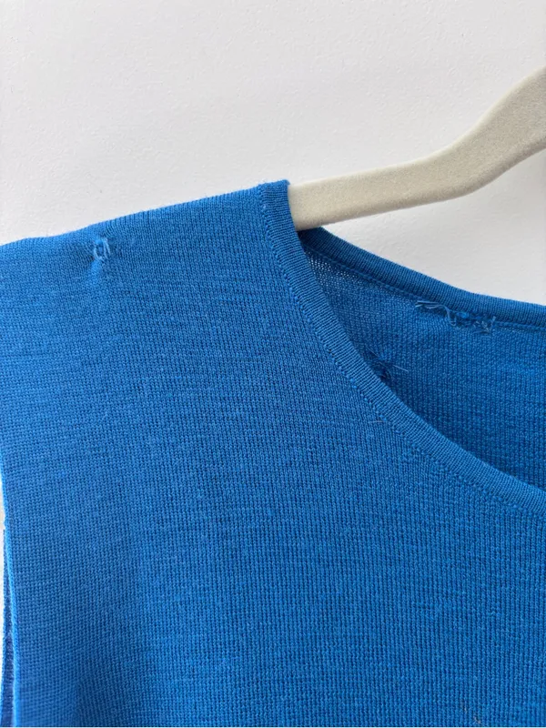 Eileen Fisher Superfine Merino Wool Womens M Blue Sleeveless Knit Tank Sweater - Image 7