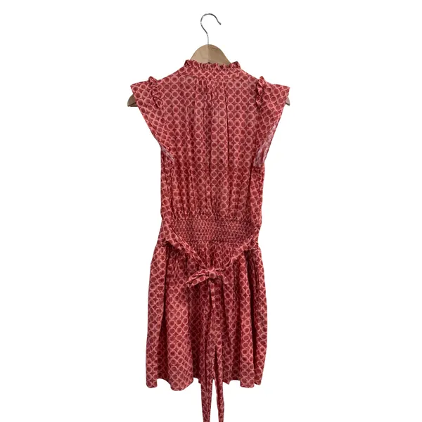 Marea by Liz Joy Liz Dress XS Coral Pink Geometric Cotton Smocked Mini Dress - Image 3