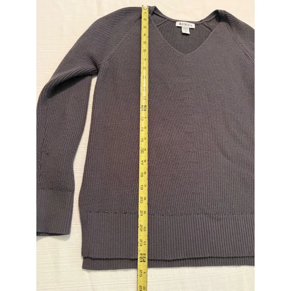 Athleta Womens XS‎ Purple Merino Wool Blend Ribbed V-Neck Raglan Sweater Plum - Image 3