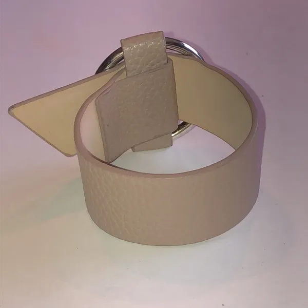 Taupe Faux Leather Circle Buckle Boho Bracelet - Image 5
