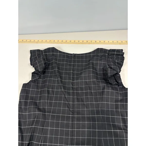 LOFT NWT Black Windowpane Plaid Flutter Sleeve Shift Mini‎ Dress 16 Plus $89 - Image 12
