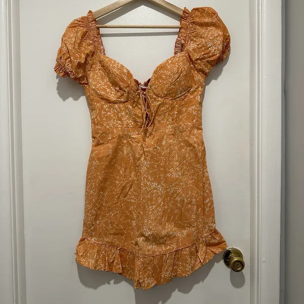 FIELD DREAMS PUFF SLEEVE TIE-UP BODICE DRESS FLORAL PRINT SUNSET‎ Size Large - Image 2