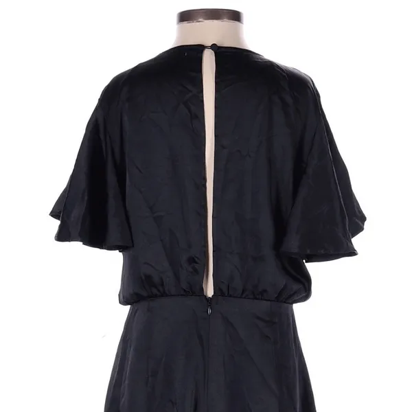 Altar'd State Black Satin Romper Small Flutter Sleeve Tie Front Coquette Party - Image 6