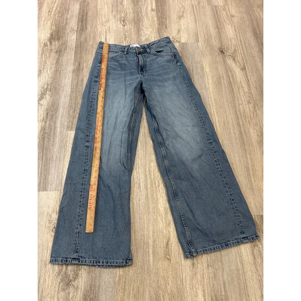 Zara Womens Wide Leg High Rise Jeans Medium Blue Cotton Denim Size 6 - Image 5