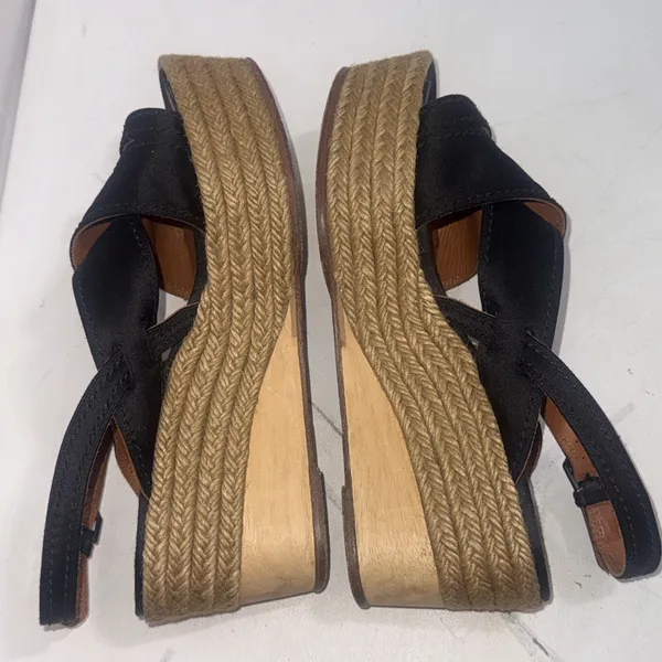 Vintage Y2K Lanvin Black Leather Platform Wood Jute Espadrille Wedge Shoes 40 - Image 2