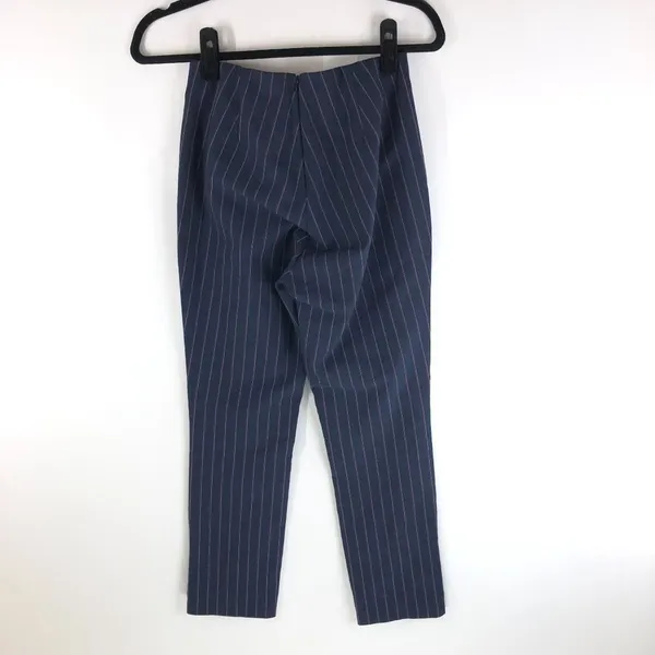 Rag & Bone Navy Blue Red Pinstripe Simone Cropped Side-Snap Pants Size 2 - Image 4