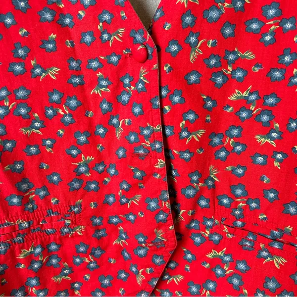 Vintage 90’s Reversible Red Floral / Chambray Patterned Vest - Image 3