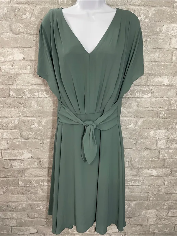 Ann Taylor V-Neck Draped Sage Green Dress - Image 4