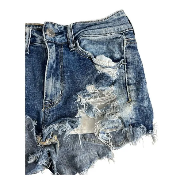 American Eagle Blue Shortie Stretch X Distressed Denim Shorts Size 2 Cotton - Image 3