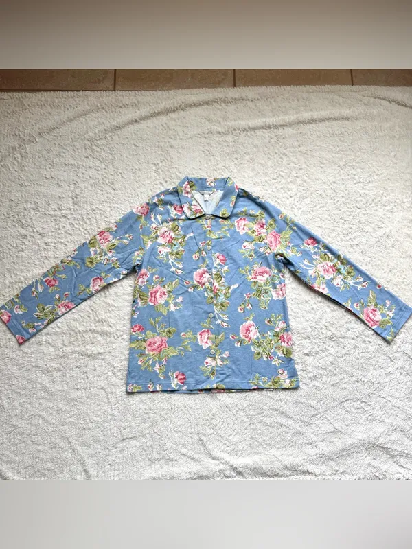 Garnet Hill Organic Cotton Heritage Flannel Pajama Top Shirt S Blue Floral NWOT - Image 4