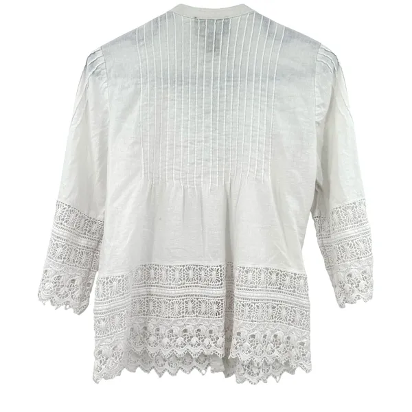 Cynthia Rowley Size Small White Button Up Shirt Blouse Top Linen Blend‎ Crochet - Image 2