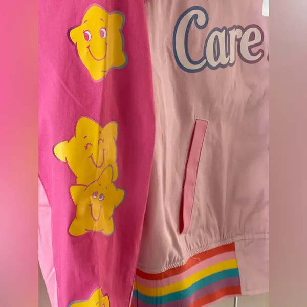 Hot Topic CARE BEARS Rainbow Varsity Bomber Racing Jacket Girls Juniors Size Medium NEW - Image 5