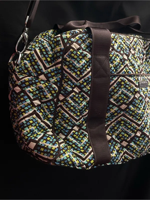 Vera Bradley Rainforest Geometric Multicolor Duffel Bag with Brown Straps - Image 6