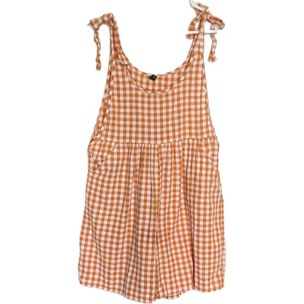 NWOT Women's Orange Gingham Tie Strap Romper Cotton Y2K Overalls Shorts Small - Image 6
