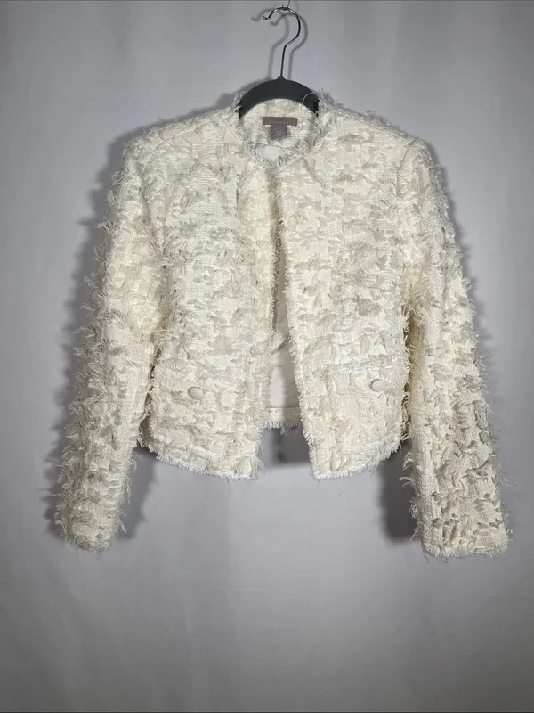 H&M Womens Texture Weave Jacket Boxy Fit Off White Cream Small - Image 2
