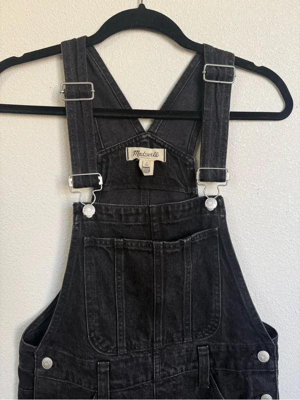 Madewell Straight Leg Denim Overalls Lunar Wash Black Rigid Cotton S - Image 5