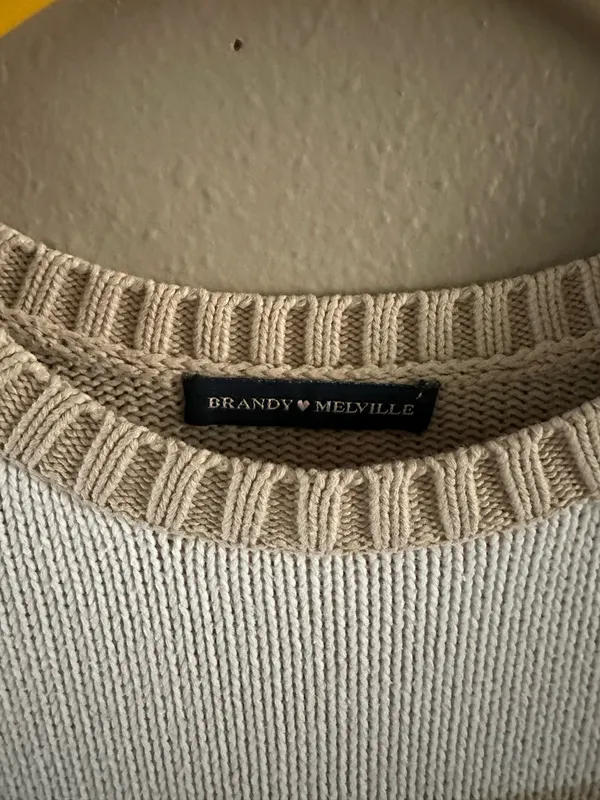 Brandy Melville Brianna Striped Cotton Knit Sweater - Tan & White 160/84A - Image 2