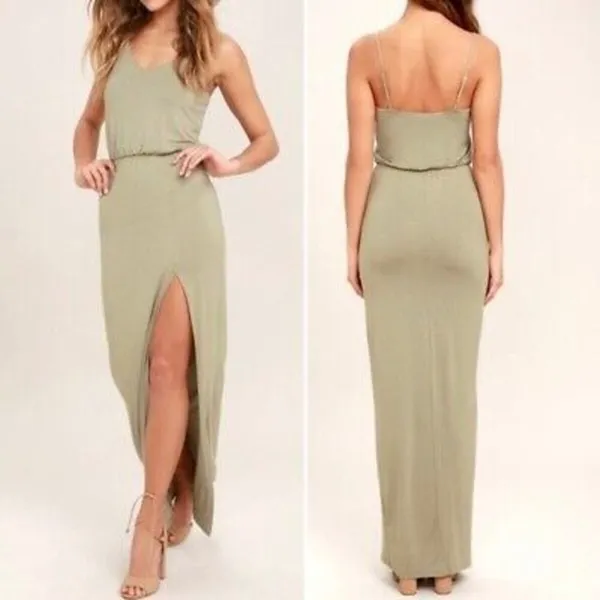 Lulus Women's XS Olive Green Maxi‎ Dress Party Cocktail Summer - Image 2