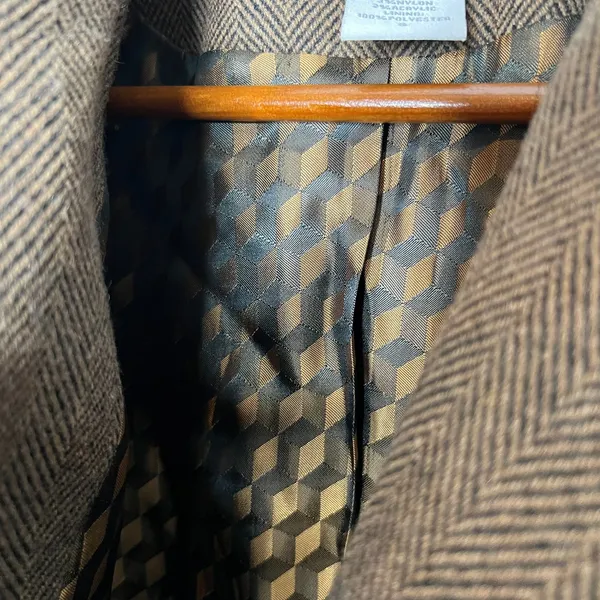 Soft Surroundings brown black herringbone metallic velvet accent coat wool small - Image 9