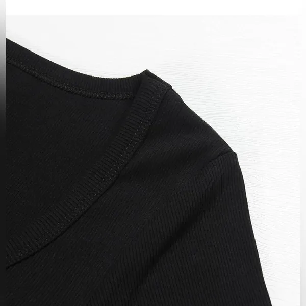 NEW Scoop Neck Ribbed Fitted Shirt Basic Short Sleeve T Shirt Top S - Image 2