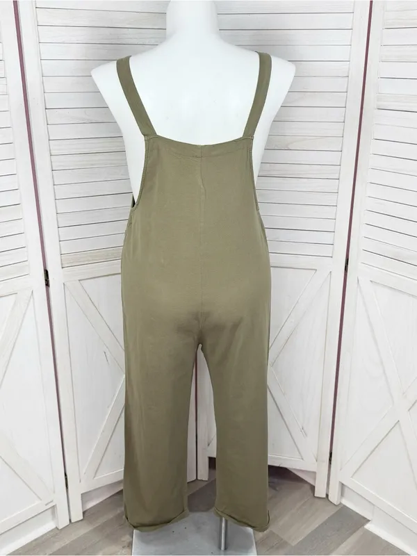 Emery‎ Rose Cotton Front Pocket Cuffed Overalls Jumpsuit Olive Green Large - Image 4