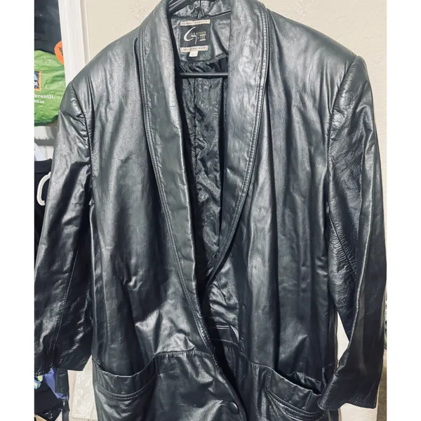 Vtg 90s Global Identity leather Coat womens L black Long 90s Trench Matrix Y2K - Image 2
