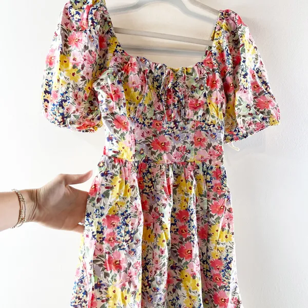 Gap Floral Puff-Sleeve Square Neck Smocked Babydoll Mini Dress Multicolor XS - Image 7