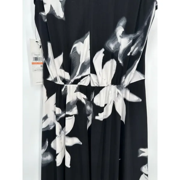 Calvin Klein Maxi Dress Womens 2 Black Floral V-Neck Sleeveless Resort Travel - Image 4